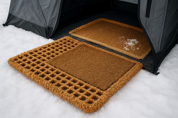 Double-layer mat and tray set up at the shelter door