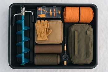 Top view of a sled packed in three neat lanes of gear