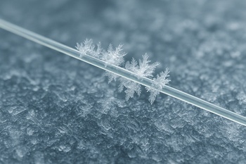 Ice fishing line resting lightly on the edge of a hole