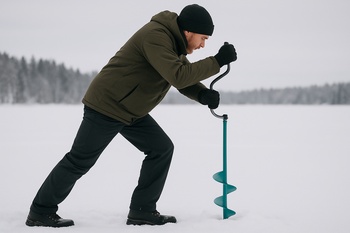 Side view of an angler drilling with a low, stable stance